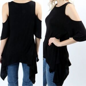 Zenana Outfitters Black Cold-Shoulder Asymmetric Tunic